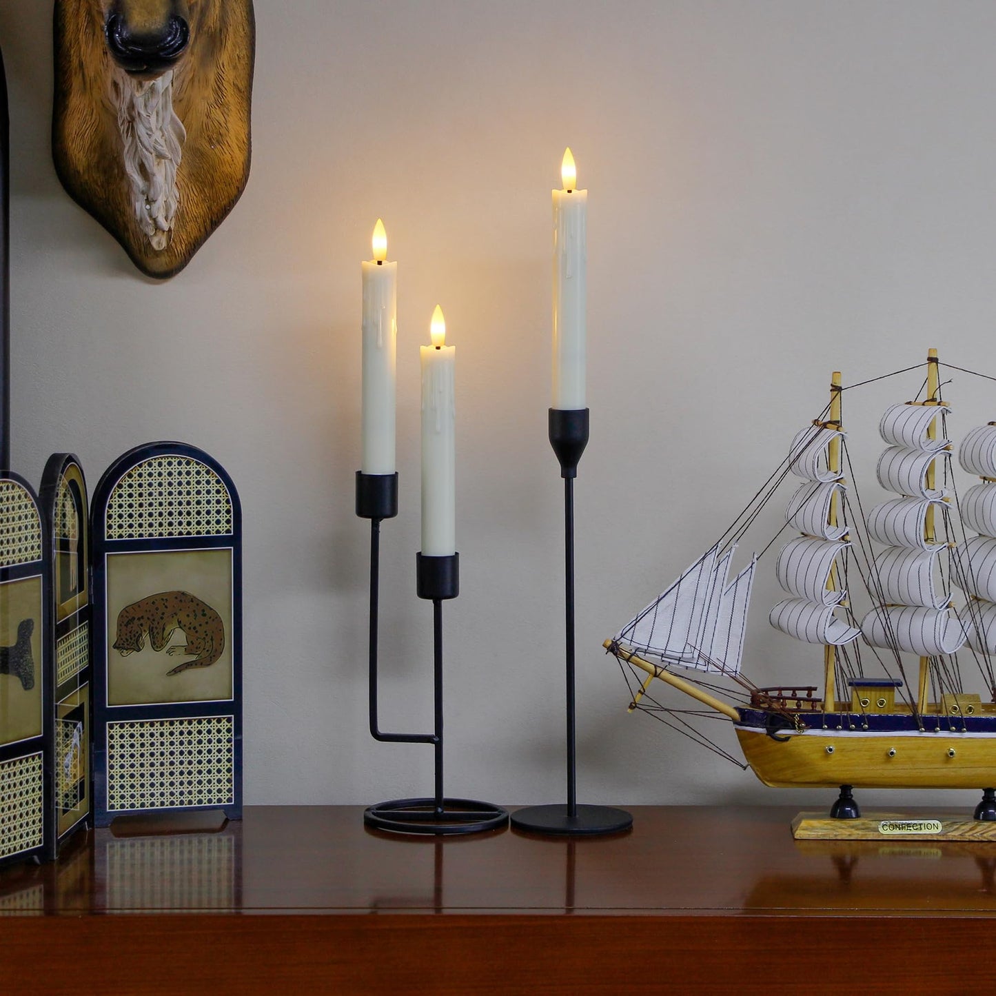 Mavandes Flameless Flickering Taper Candles Two Remote, 7.5 Inch Ivory Battery Operated LED Window Candles Timer,Set of 6 Plastic 3D-Wick Dripping-Wax Effect Flameless Candlesticks(0.86”Dia,Warm Fire)