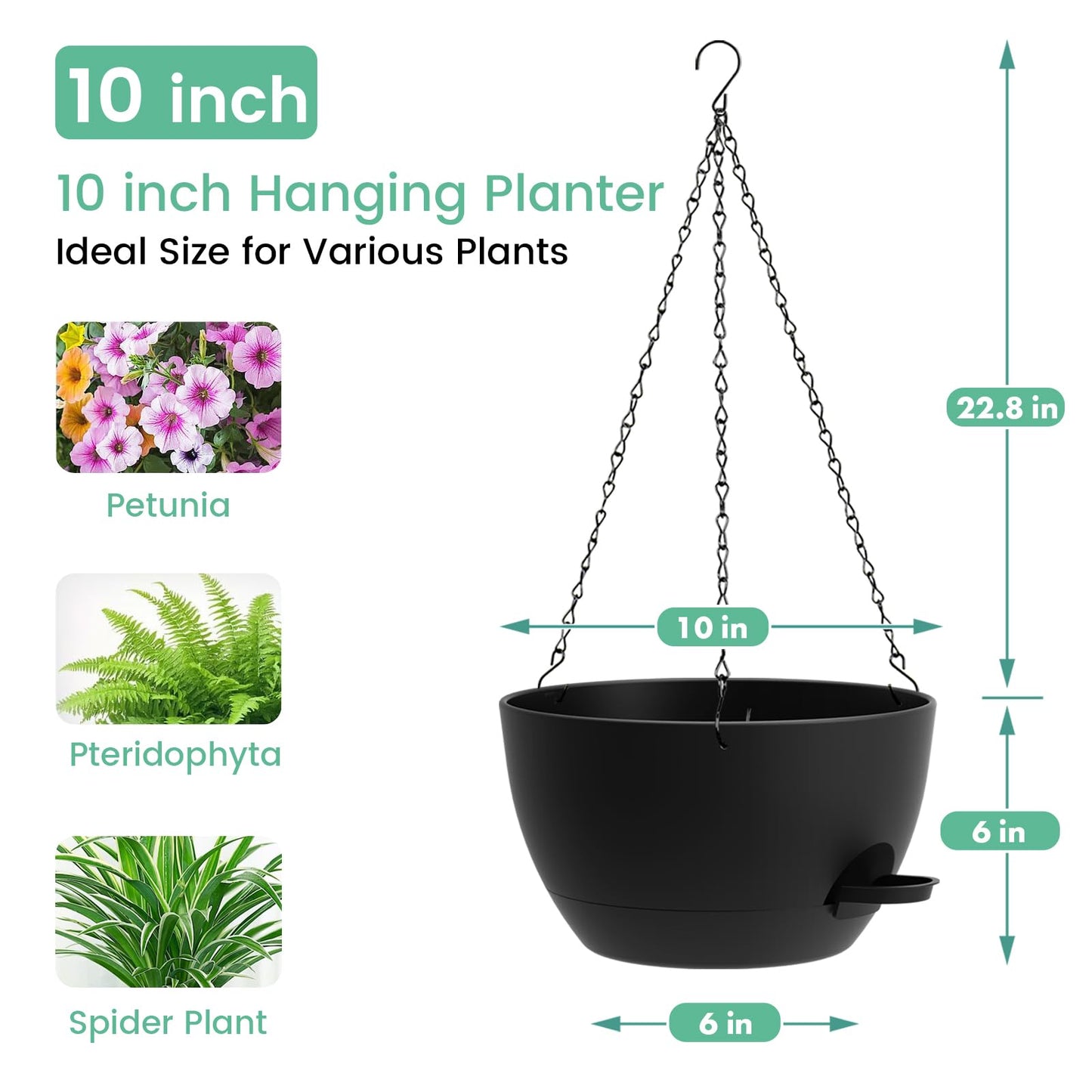 UOUZ Set of 3-10 Inch Self Watering Hanging Planters for Indoor & Outdoor，Hanging Plant Pots with Drainage & Removable Tray, Hanging Pots Holder for Ivy, Spider Plants, Ferns, Balcony & Patio, Black