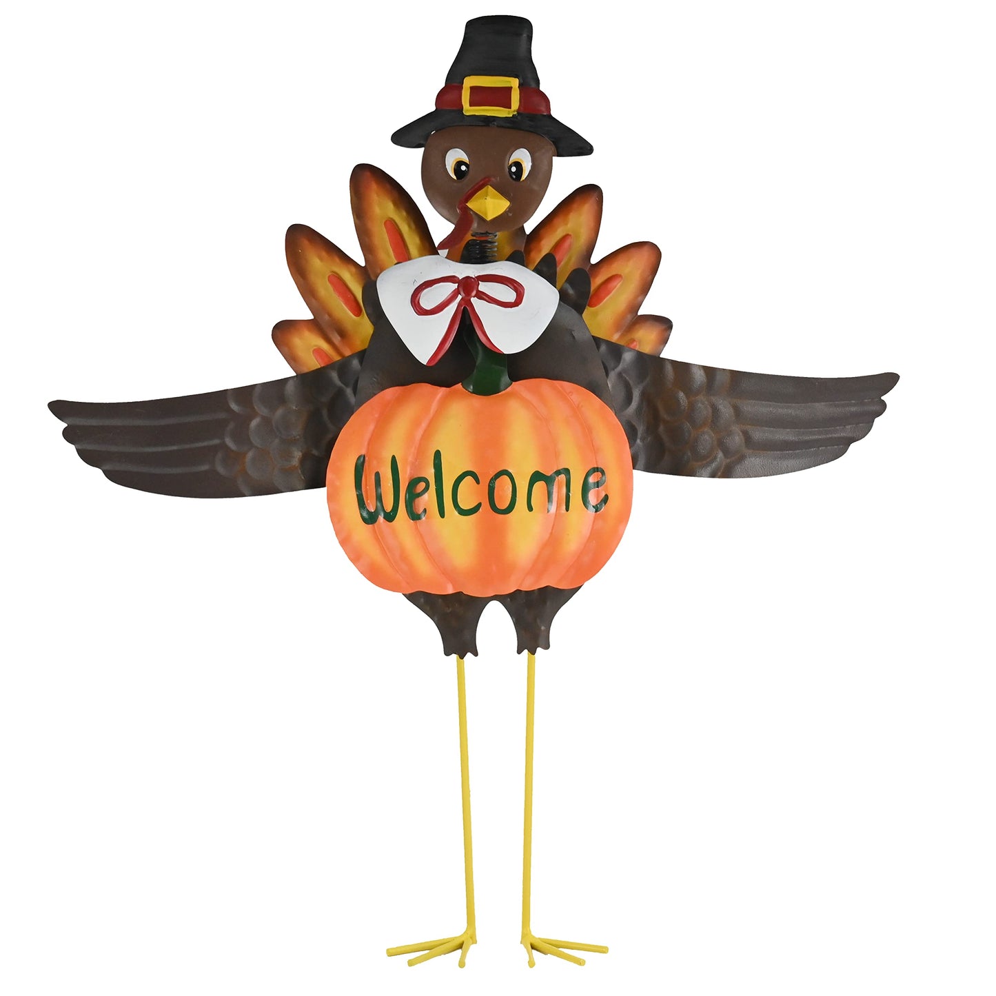 Ornativity Turkey Yard Stake Pumpkin Decoration - Metal Stand Outdoor Garden Front Yard Welcome Sign Thanksgiving Fall Autumn Yardstick Decor Lawn Ornament Kit - 1 Set