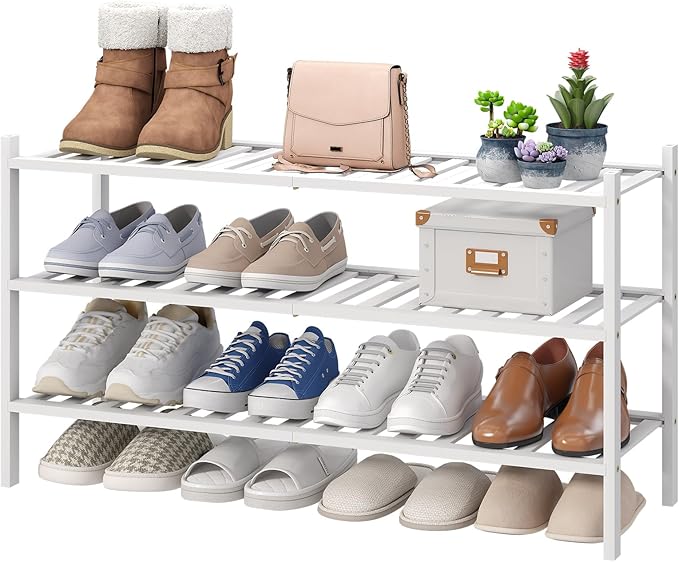 viewcare 3-Tier Long Shoe Rack, Bamboo Wood Shoe Rack