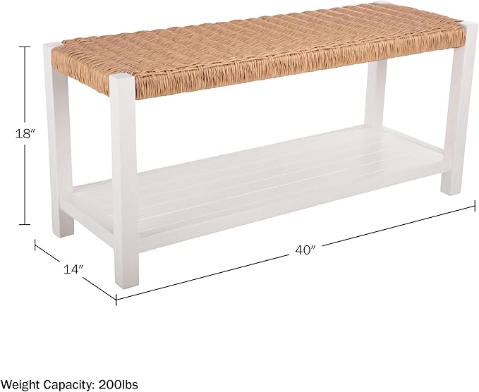 Alaterre Furniture Bench with Handcrafted Woven Rope Seat