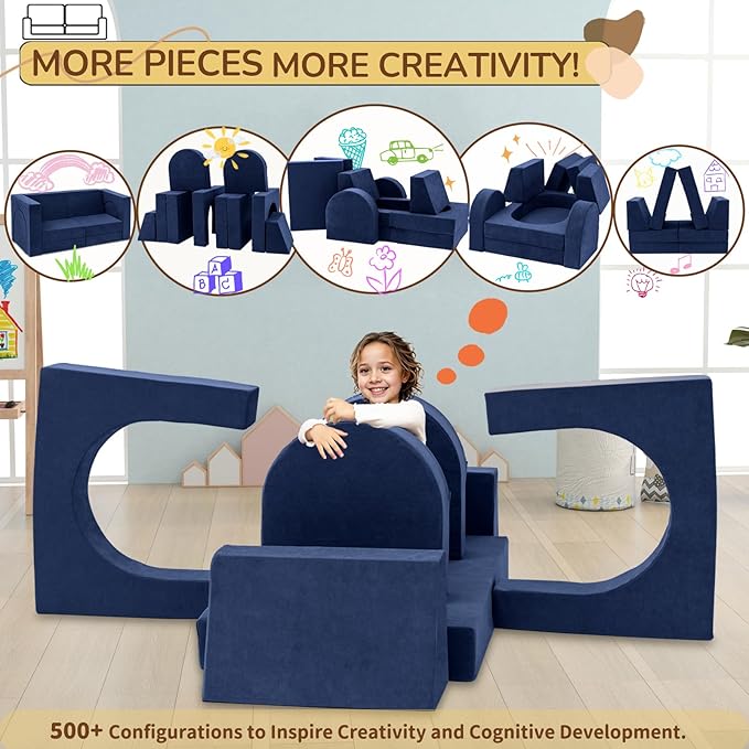 Fvkind 10 Pcs Modular Kids Play Couch, Foam Kids Play Couch