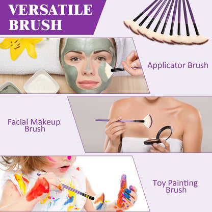 9 Pieces Facial Fan Mask Brushes, Soft Facial Applicator Brushes Tools for Peel Glycolic Makeup for Mud Cream(Champagne)