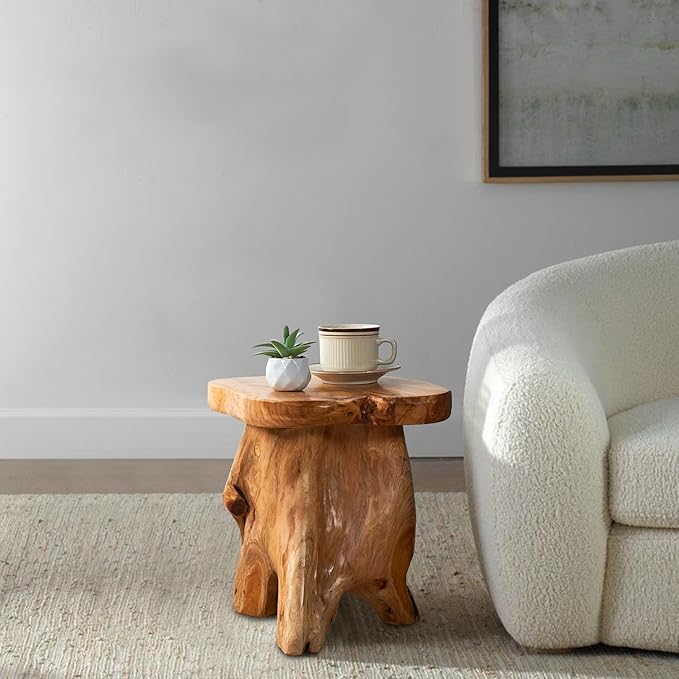 Greenage Cedar Roots Mushroom Accent Stool 12" x 15" x 13.5" Height Natural