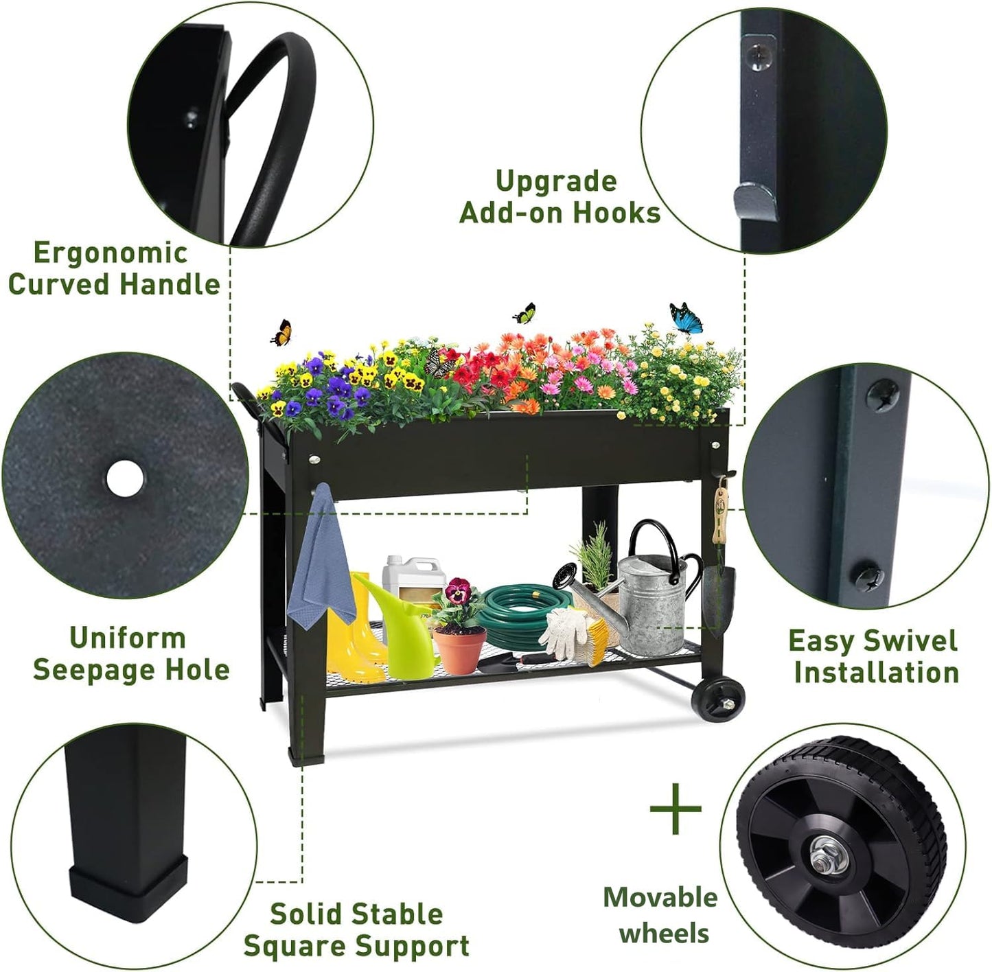 aboxoo Large Planter Raised Beds with Legs Outdoor Metal Planter Box on Wheels Elevated Garden Bed for Vegetables Flower Herb Patio (40" L x 11" W x 31.5" H)
