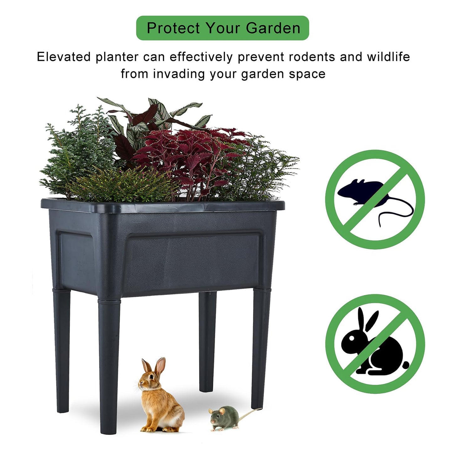 ZIWQPIHT 4 Pcs Plastic Raised Garden Beds with Legs，16 Gallon Outdoor Elevated Garden Planter Box，Perfect for Flowers, Vegetables, and Herbs