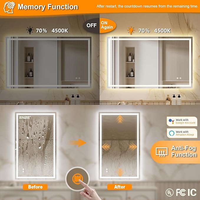 ENZE 24"x40" Smart Lighted Bathroom Mirror