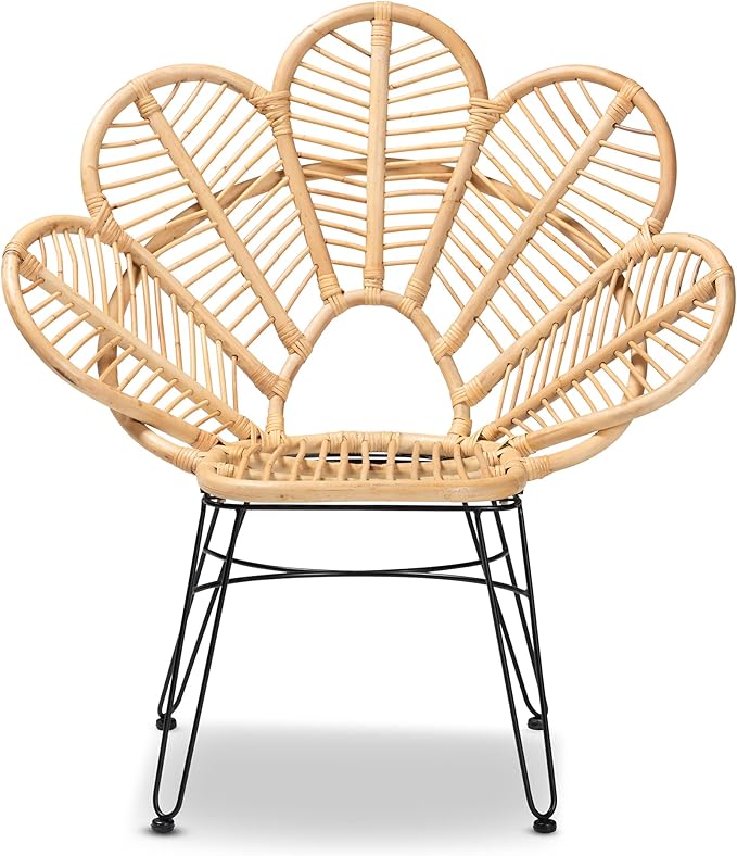 bali & pari Garan Modern Bohemian Natural Rattan and Black Metal Accent Chair