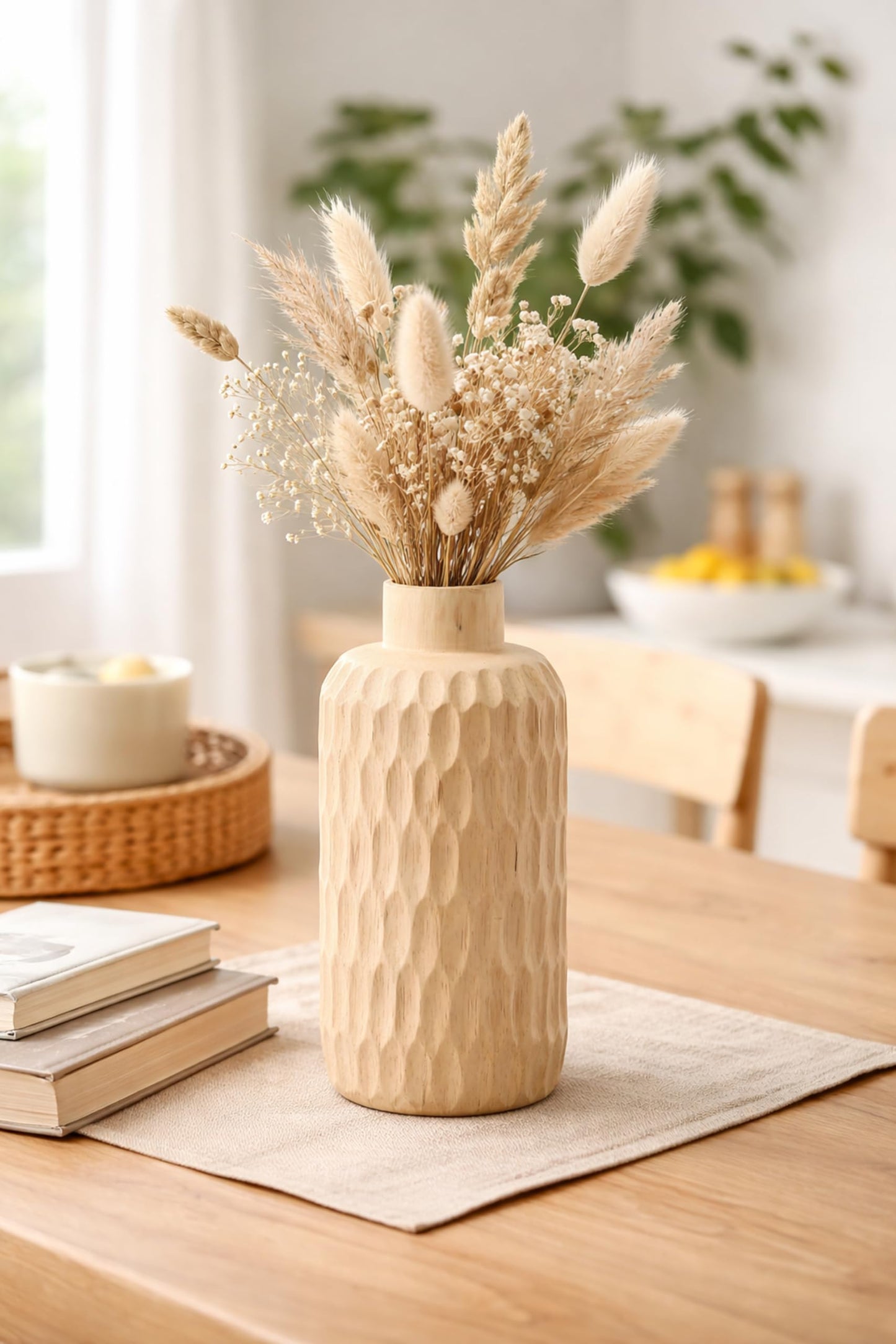 Aeravida Uniquely Etched Scales Light Brown Cylindrical Mango Tree Wooden Vase | Modern Flower Vase | Mango Tree Wooden Flower Vase | Handmade Home Office Table Vase| Flower Vases for Living Room