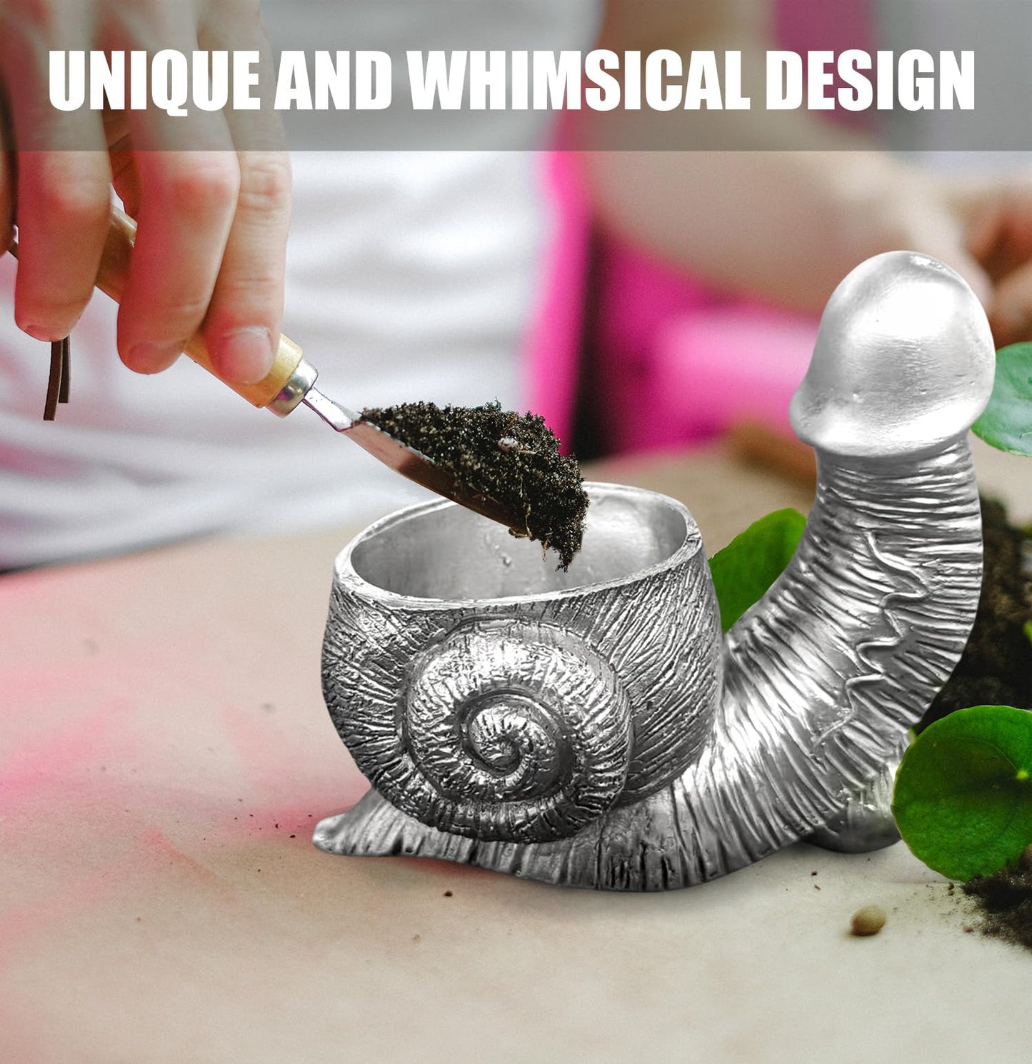 Qywwss Snail Planter, Unique Flower Pot for Succulent Plants, Retro Indoor & Outdoor Plants Garden Decoration Mini Resin Turtle Statue Fun Planter (Bend)
