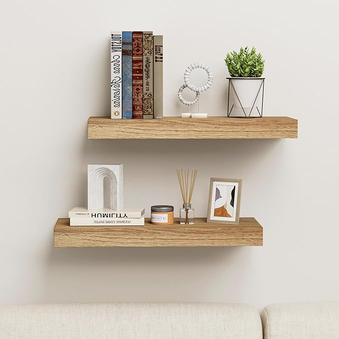 Oak Floating Shelves Wood for Wall 15.7in Wall Mounted Display Ledge Shelves
