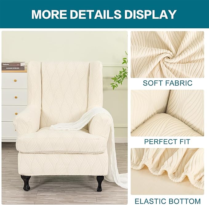 KRFOONN Stretch Wing Chair Slipcovers Jacquard 2 Piece Wingback Chair Covers