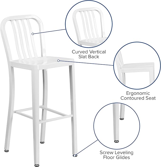 Flash Furniture Commercial Grade 30" High White Metal Indoor-Outdoor Barstool