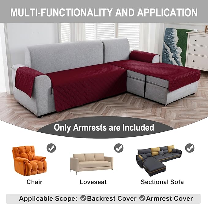 Genina Sofa Armrest Cover, Anti-Slip Armchair Slipcovers