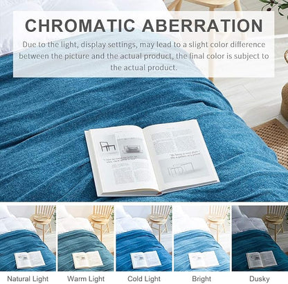 BOURINA Chenille Throw Blanket with Decorative Fringe for Couch Sofa Chair Blanket (50x60 Inches) Dark Blue