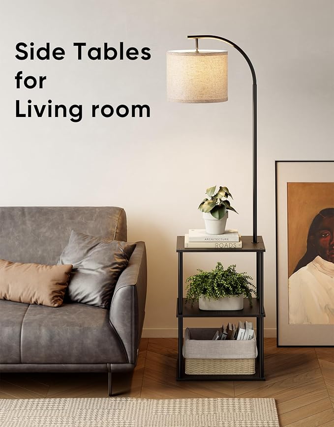 PARTPHONER Floor Lamp with Table, Night Stand with Lamp, Narrow Side Table with