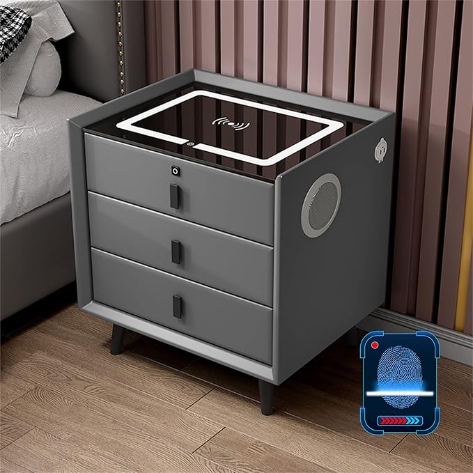 Smart Bedroom Nightstand with Fingerprint Lock and Adjustable LED Lights