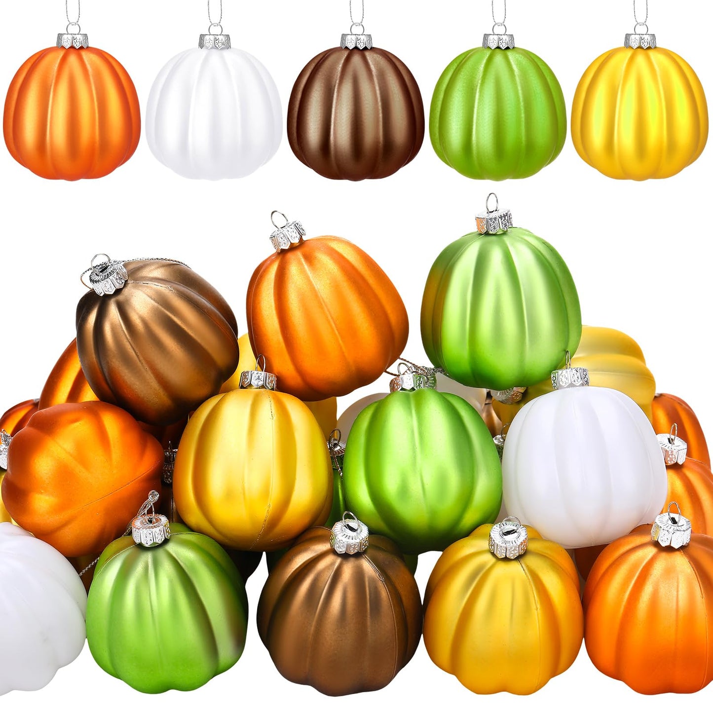 Tigeen 30 Pcs Thanksgiving Pumpkin Hanging Ornaments Fall Mini Pumpkin Hanging Tree Ornaments Ball Decorations for Tree Thanksgiving Harvest Party Halloween Home Decor (Cute)