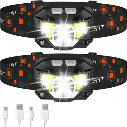 LHKNL Headlamp Flashlight, Lumen Ultra-Light Bright LED Rechargeable Headlight with White Red Light, 2-Pack Waterproof Motion Sensor Head Lamp,8 Modes for Outdoor Camping Running Hiking Fishing