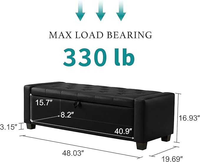 Huatean Home 48" Ottoman with Storage, Storage Ottoman Bench with Safety Hinge