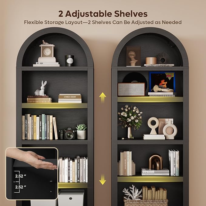 Bestier 76" Tall Arched Bookshelf, 5 Tier Arched Bookcase