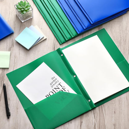 Patelai 48 Pcs Plastic Folders with 2 Pockets and 3 Prongs Home Folders with Card Slot Letter Size Heavy Duty Report Covers for Back to School(Blue, Green,Classic)
