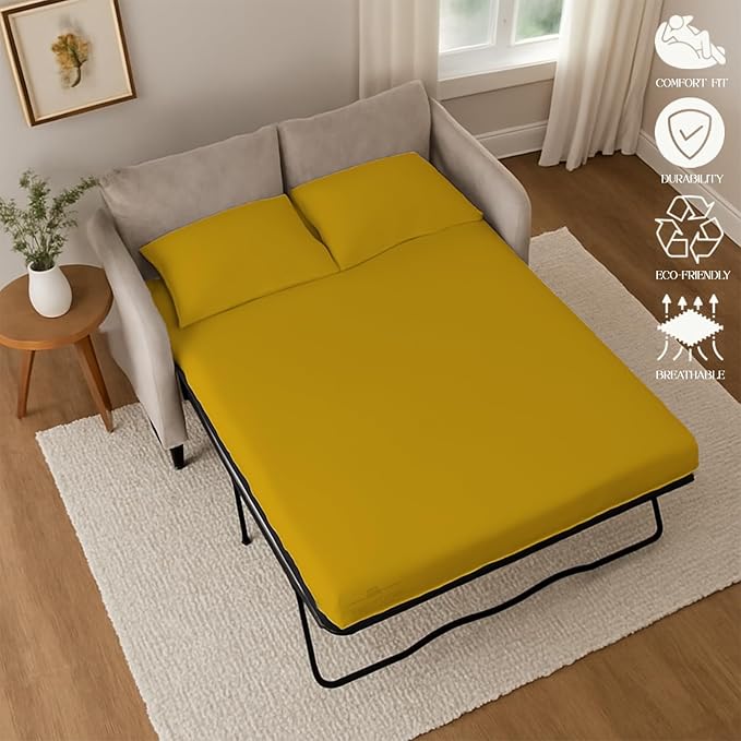Sleeper Sofa Bed Sheet, 100% Cotton 400 Thread Count, 4 Piece Set, Deep Pocket