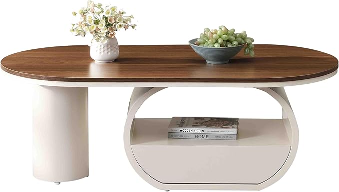 Modern Oval Coffee Table, 47.24" Brown Wood Top Coffee Table