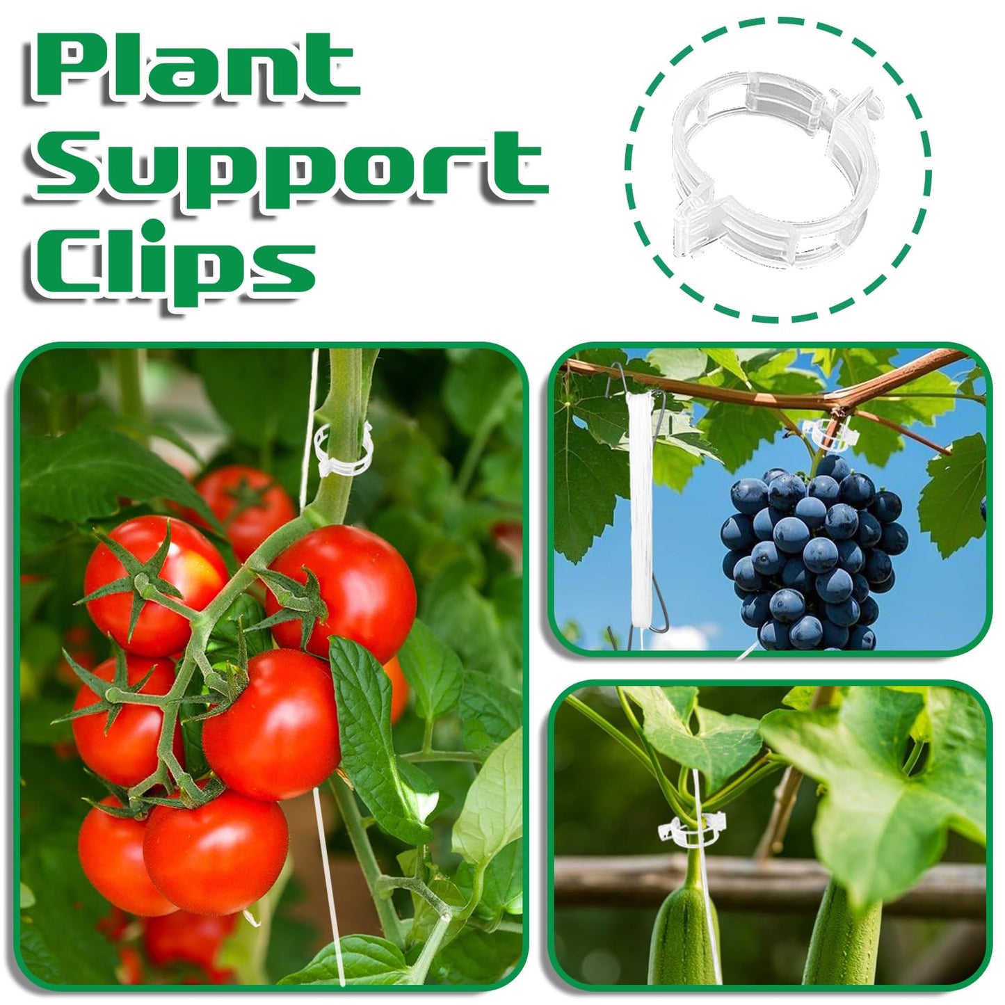 Srmayyi 160 PCS Tomato Hooks with String,Tomato Holder Hooks with Plant Clips and 32.8ft Twine,Climbing Plants Support Hooks Flower Vine Twine Crop Trellis,Prevent Pinching or Falling Off