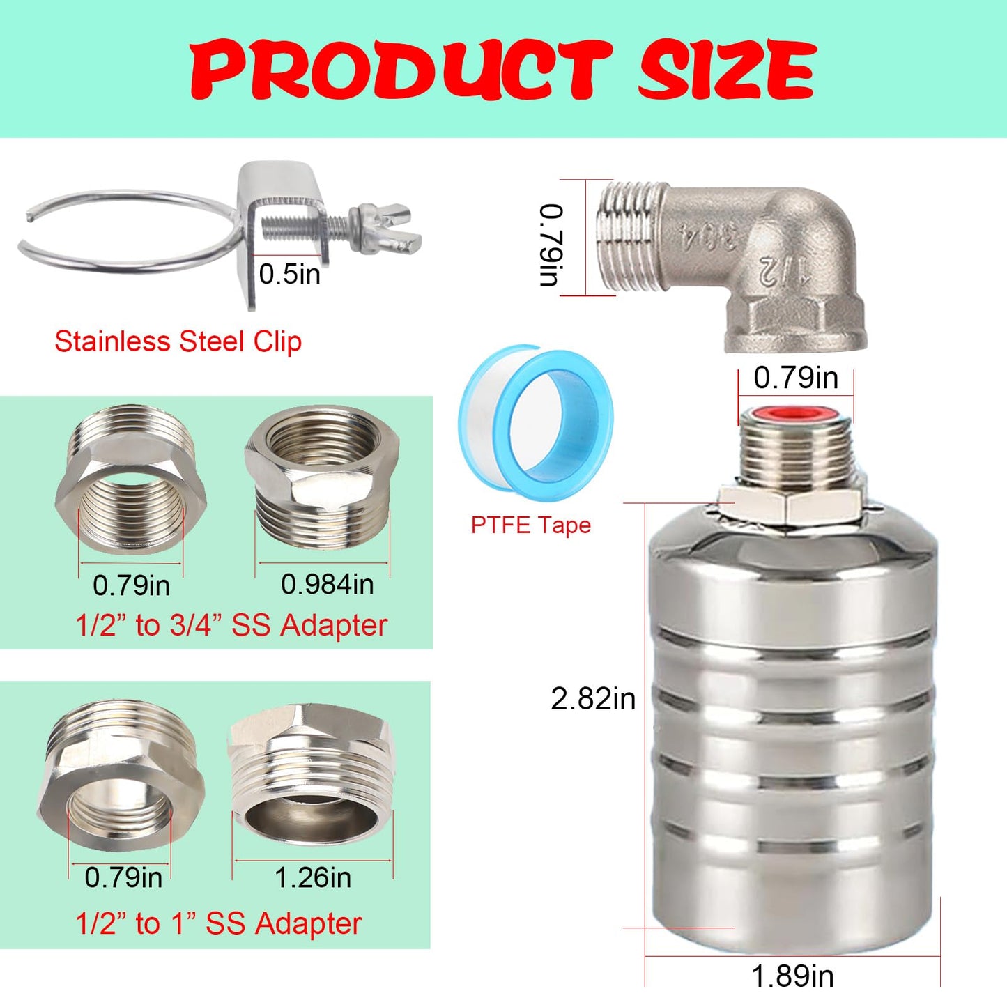 NONGKANG 1/2" 3/4" 1" 304 Stainless Steel Float Valve for Automatic Water Level Control in Water Tanks, Pools & Livestock Troughs(2 pcs)