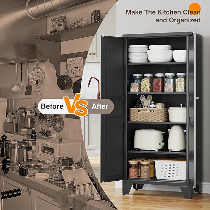 Yizosh Metal Pantry Cabinet, Tall Kitchen Pantry Storage Cabinet