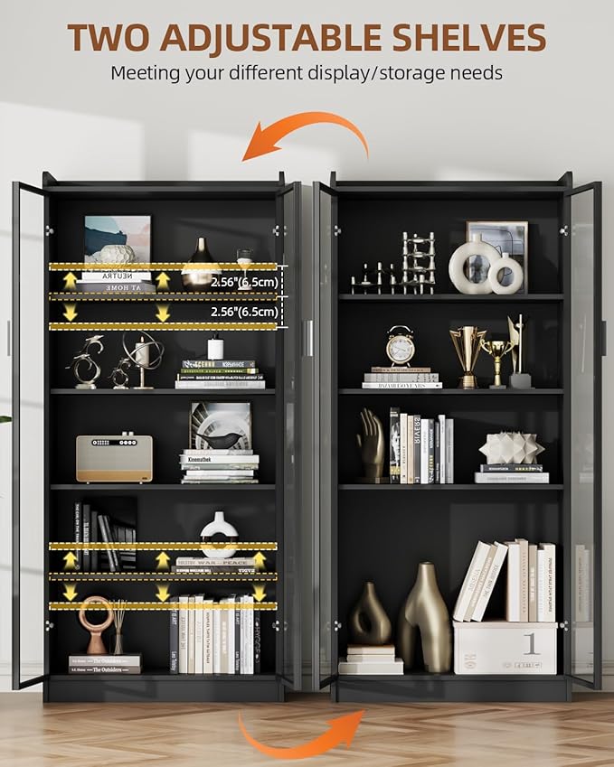 Dystler Display Cabinet with Glass Doors and Shelves, 5 Tier Display Case