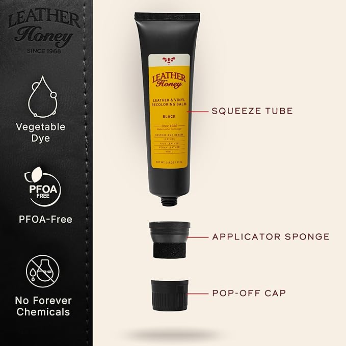 Leather Honey Black Recoloring Balm: Color Restorer and Scratch/Scuff Remover