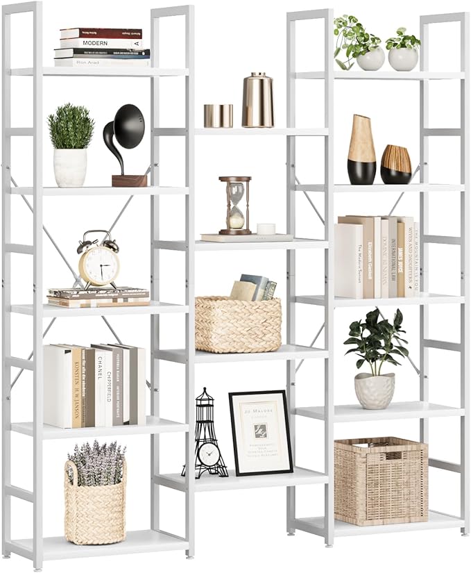NUMENN Triple Column 5 Tier Bookshelf, Bookcase