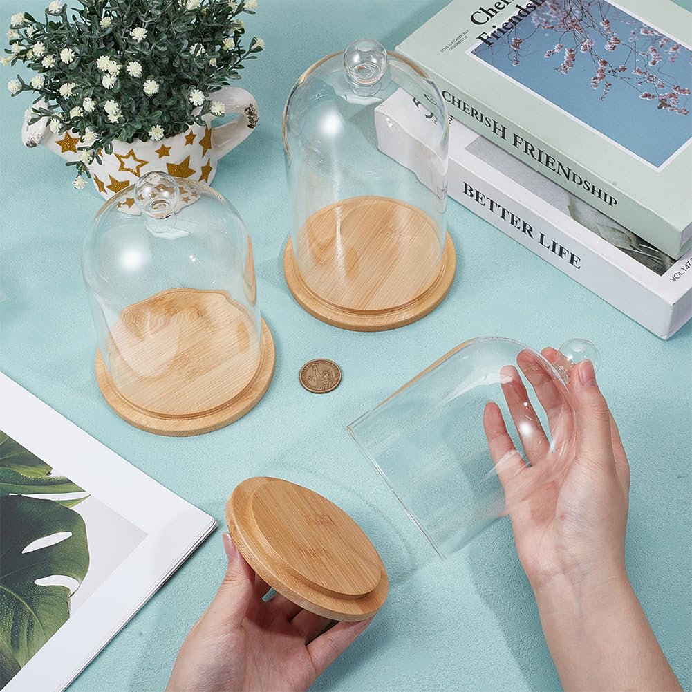 BENECREAT 3 Styles Glass Bell Shape Dome, Glass Cloche Display Dome Cloche Bell Jar Terrarium with Bamboo Base for Home Party Wedding Decor