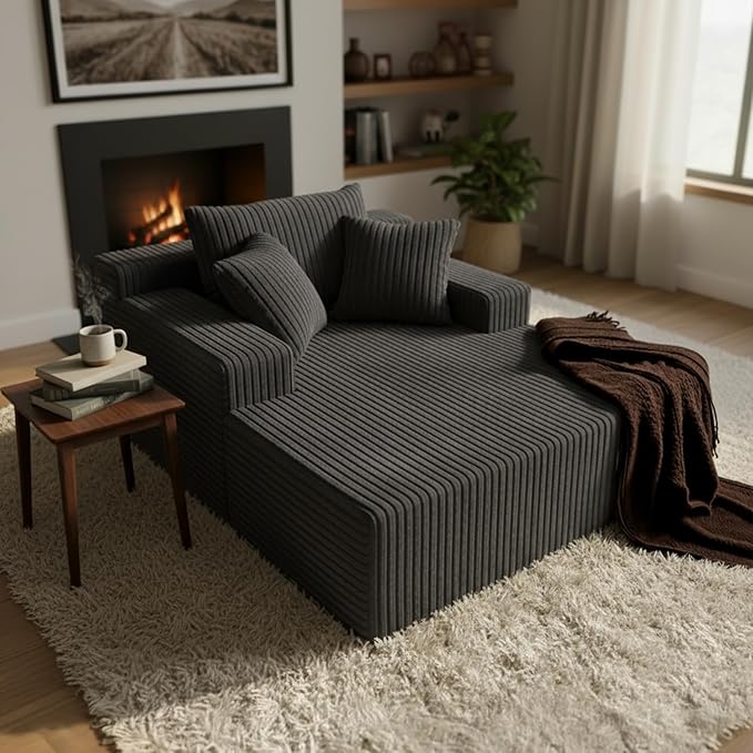 Sytopia Chaise Lounge with Armrests, Oversized Sofa Bed with 3 Pillows