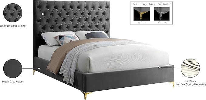 Meridian Furniture Cruz Collection Modern | Contemporary Velvet Upholstered Bed