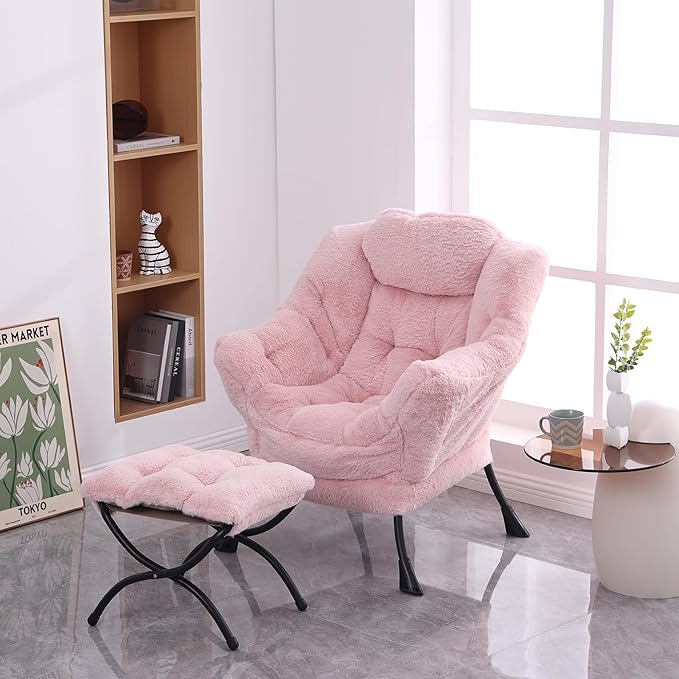 MBOOYOME Lazy Chair with Folding Ottoman, Modern Accent Lounge Armchair with