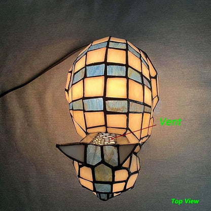 Bieye L10872 Lovely Cat Tiffany Style Stained Glass Accent Table Lamp Night Light for Home Decoration (One Cat, Blue)