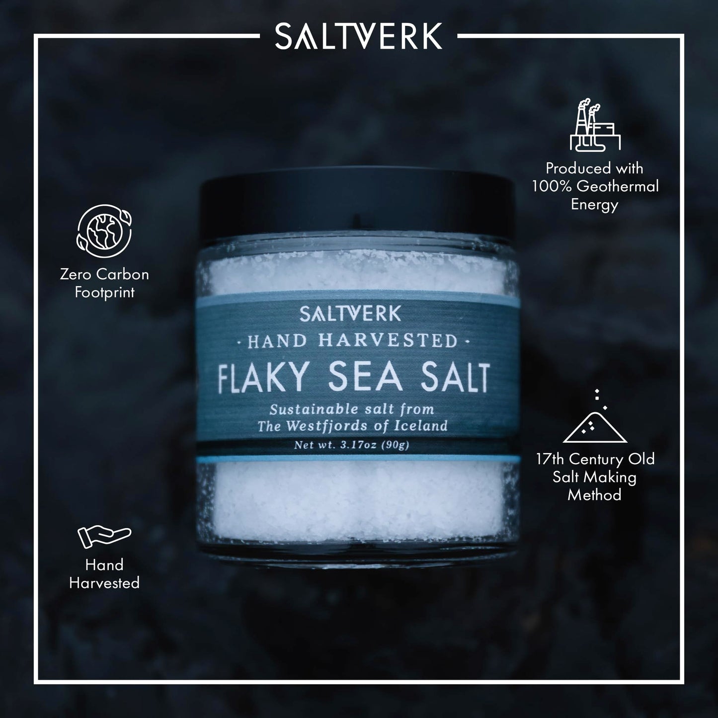 Saltverk Flaky Sea Salt - Gourmet, Icelandic, Hand Harvested and Sustainably Made - 3.17 Oz Jar