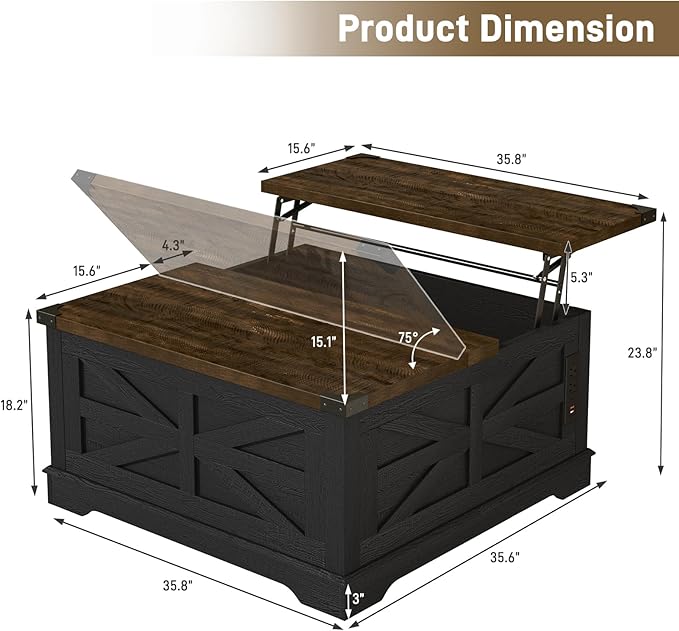Hlivelood 36" Farmhouse Movable Lift Top Coffee Table