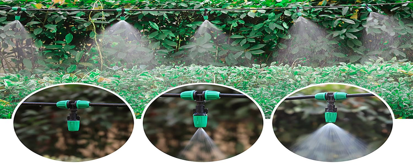 Misting Cooling System Greenhouse Misting System Automatic Garden Watering System Lock Barbed Drip Irrigation System with 1/4 inch Irrigation Tubing Mister for Patio Greenhouse Garden,Lawn.