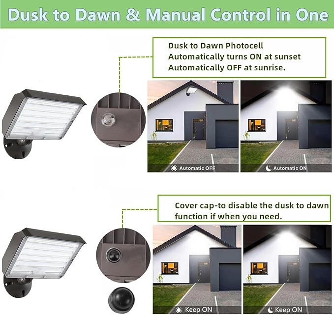 Dusk to Dawn Outdoor 100W LED Flood Light with Knuckle (Plate Included), 14000LM 1000W Equiv., 100-277V 5000K,ETL Commercial LED Floodlight Fixture, Outdoor Security Lighting for Landscape,Parking Lot