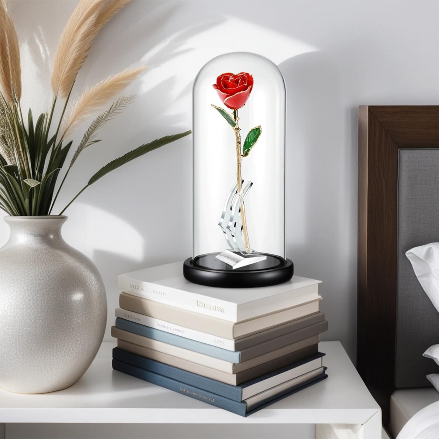 OLEKURT 13" Glass Display Dome Cloche with Wood Base, Cloche Bell Jar for Gold Dipped Rose, Antique Collectibles,Figurine, DIY Snow Globes, Plant
