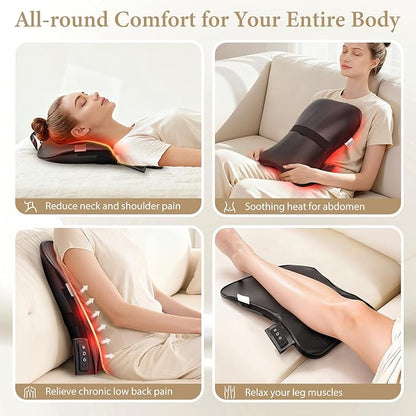 Wireless Shiatsu Neck and Back Massager with Heat,3D Kneading Up & Down Rolling for Neck, Back,Shoulder Pain Relief,Portable Deep Tissue Massage Pillow for Home,Office,Car Use,Ideal Gift for Mom&Dad