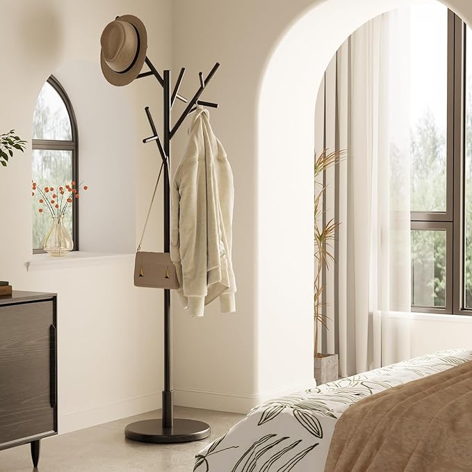 Muwuele Coat Rack, Solid Wood Coat Rack Freestanding