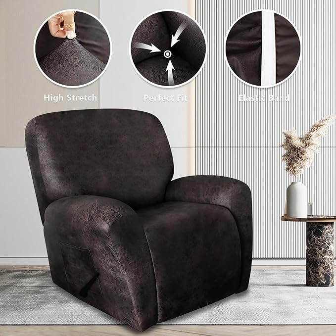 ANARACHON Leather Look Oversize Recliner Chair Covers, Thick 4 Pieces Recliner