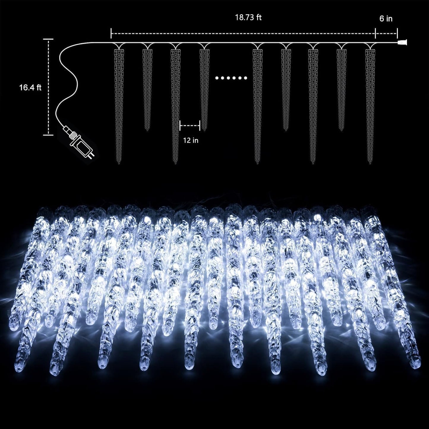 Brightown Icicle Lights for Outside with Remote, 20ft 100 LED 20 Tubes Connectable Ice Shape Hanging Christmas Lights for Tree Patio Roof Holiday Decor, Blue and White