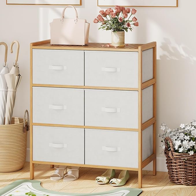 Giantex 6-Drawer Dresser for Bedroom, Bamboo Storage Tower