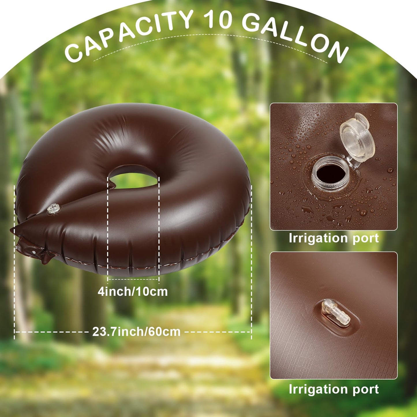 TaoBary 2 Pcs 10 Gallon Tree Watering Ring Bag Slow Release Watering Bag Deep Root Automatic Drip System PVC Drip Irrigation Pouch Donuts for Newly Planted Multi Trunk Trees Shrubs (Brown)